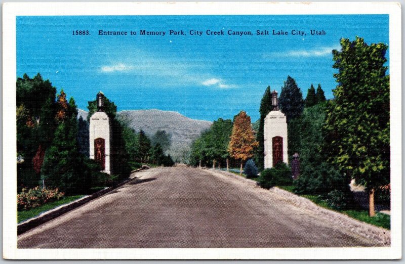 Entrance To Memory Park City Creek Canyon Salt Lake City Utah UT Postcard