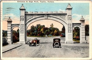 Entrance to Gage Park, Topeka KS c1923 Vintage Postcard L56