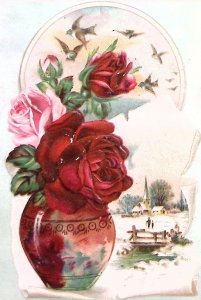 c1880 SNOW CHURCH ROSE EMBOSSED SCENIC VICTORIAN TRADE CARD Z197