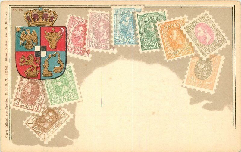 C-1910 Romania Stamps Philatelic Crest undivided Postcard 22-6688