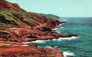 Vintage Postcard Shoreline Drive Oahu  Dark Lava Cascades Blue Pacific Hawaii HI