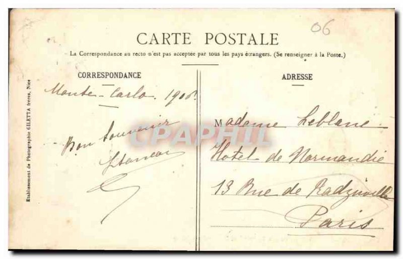 Old Postcard Monaco Prince's Palace and dog Tete