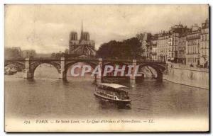 Old Postcard Paris Ile Saint Louis Le Quai d & # 39Orleans and Notre Dame