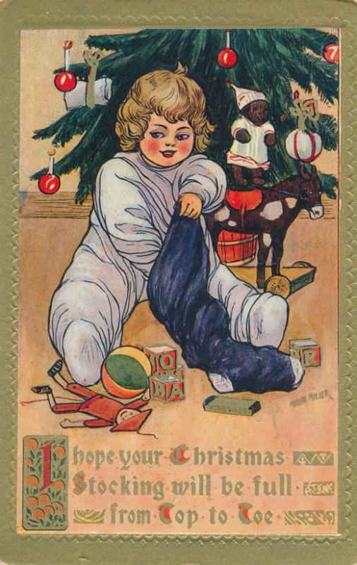 Christmas Greetings - Child Opening Stocking - a/s Marion Miller - DB