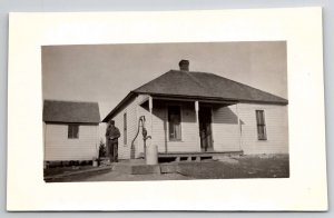 RPPC Man Farmer House Large Water Pump and Barrel Postcard D21