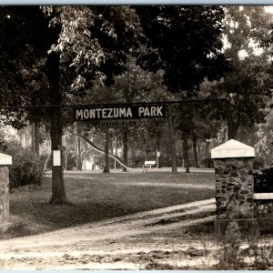 RARE c1930s Montezuma, IA RPPC Park Entrance Real Photo Diamond? Postcard A97