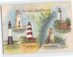 Postcard Georgia Lighthouses Georgia USA