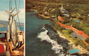 KAILUA-KONA, HI Hawaii  KONA INN~Aerial View  FISHING BOAT  1951 Chrome Postcard