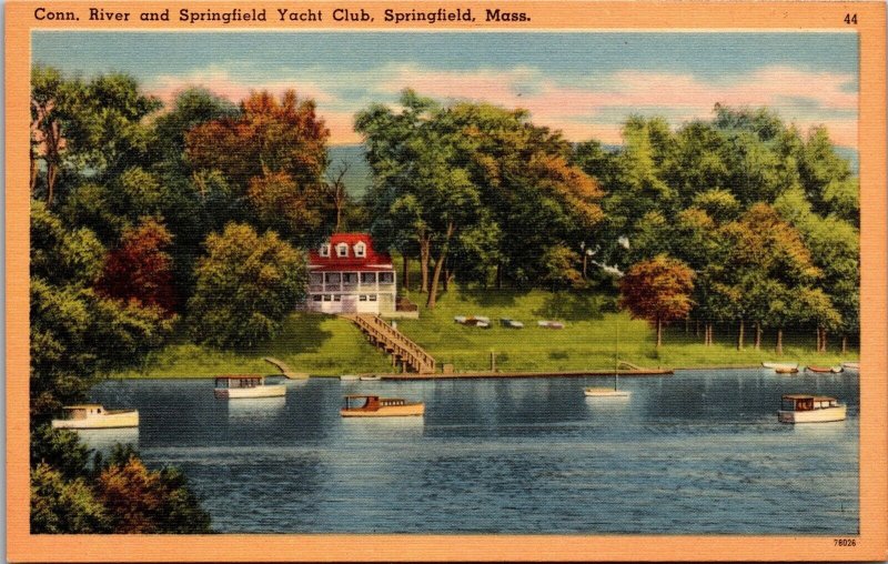 Vtg Massachusetts MA Connecticut River Springfield Yacht 1930s Linen Postcard