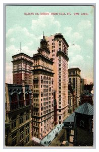 Postcard NY Nassau St. North From Wall St. New York City New York