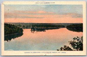 Postcard Muskoka Ontario c1933 Entrance to Joseph River & Little Lake Joe