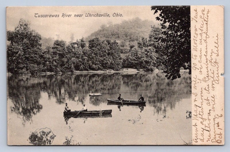 J87/ Uhrichsville Ohio Postcard c1910 Tuscarawas River Boats 1258