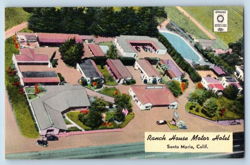 Santa Maria California CA Postcard Ranch House Motor Hotel Scene c1940's Vintage