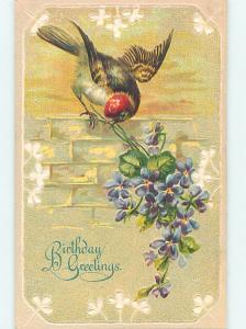 Pre-Linen CUTE REDHEADED BIRD WITH FLOWERS IN PEAK HJ3310