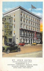 Charleston, SC South Carolina ST JOHN HOTEL Street View~30's Cars LINEN Postcard