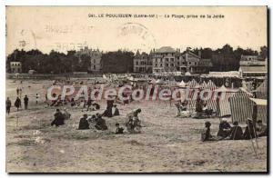 Old Postcard Pouliguen Loire Inf The Beach taking the Jetee