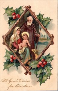 Postcard All Good Wishes For Christmas - Mary Joseph Jesus - Finkenrath 9451