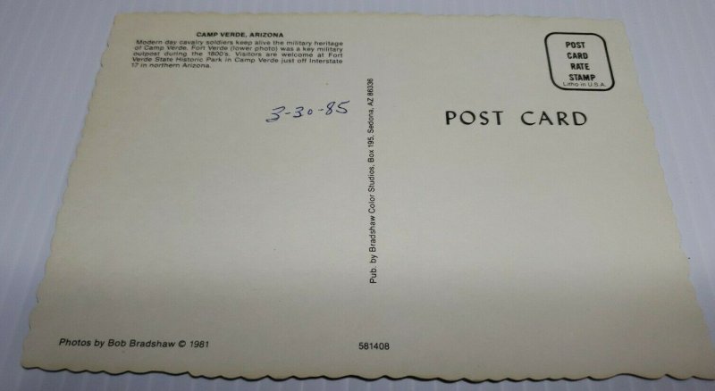 Vintage Postcard Camp Verde Arizona Fort Verde State Park 1985 military outpost