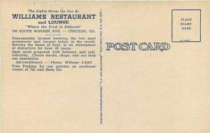 IL, Chicago, Illinois, Williams Restaurant, Curteich 1C-H921
