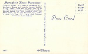 Vintage Postcard Springfield House Restaurant Springfield NJ New Jersey Dining