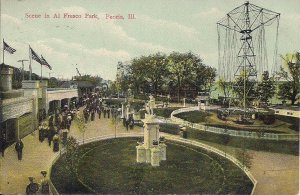 Peoria IL Al Fresco Amusement Park 1909 Rides, Ferris Wheel. Illinois