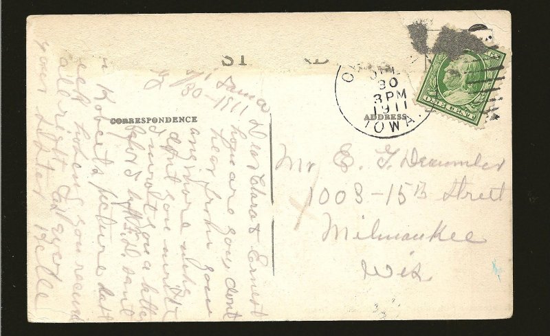 USA Postmarked 1911 Steamer OKOBOJI Lake Okoboji Iowa Postcard