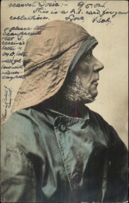 Old English Fisherman Character in Face c1910 Tinted Real Photo Postcard