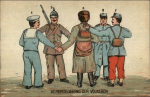 WWI Dutch Fraternal Military Soldiers Uniforms Hold Hands in Circle Postcard