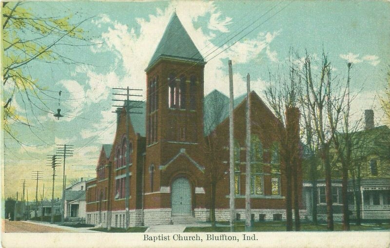 First Baptist Church in Bluffton Indiana IN Pre-Linen Postcard  