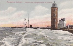 Germany Cuxhaven Leuchturm & Telegraphengebaeude Bei Sturmflut