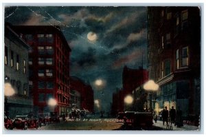 1912 Main Street Night Moonlight Rockford Illinois IL Antique Vintage Postcard