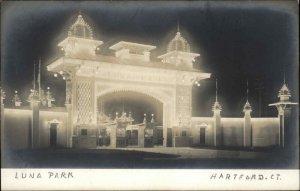 Hartford Connecticut CT Luna Amusement Park Lit Up at Night c1905 RPPC