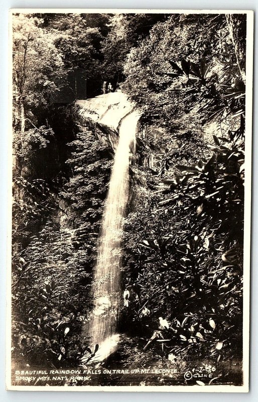 1940s SMOKY MOUNTAINS NATL PARKWAY TENNESSEE RAINBOW FALLS RPPC POSTCARD 46-17