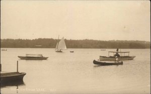 China Lake Maine ME Boats Sailboats Canoe Real Photo Vintage Postcard