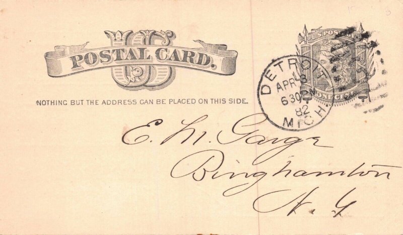 Postcard 1882 Detroit Mutual Benefit Association Detroit, Michigan~128030 