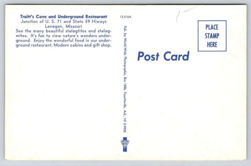 Lanagan Missouri~Truitt's Cave~Diners Eat in Underground Restaurant~1950s PC