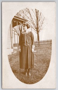 RPPC Lovely Woman Leara Feather Poing In Yard 1923 Masked Photo Postcard I28