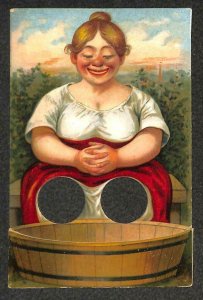 WOMAN AT WASHING TUB KNEE HOLE NOVELTY POSTCARD (c. 1910)