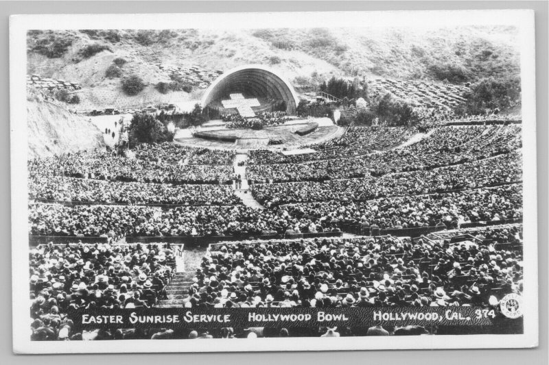 Hollywood California~Easter Sunrise Service at Bowl~Cars on Hillside~c1940s RPPC