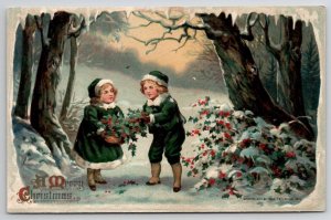 Christmas Children Gather Holly Davidson/ Eller Family Long Pine NE Postcard A36