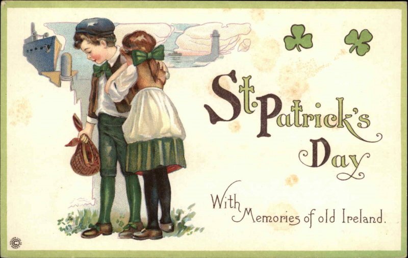 St Patrick's Day Little Irish Boy and Girl Stecher Ser 39E Vintage Postcard