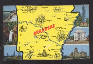 STATE OF ARKANSAS VINTAGE LINEN MAP POSTCARD