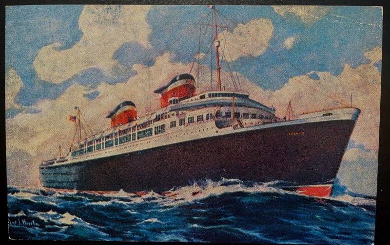 Vintage Postcard 1940's United States Line, S.S. America Oceanliner