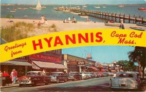 Autos Cape Cod Massachusetts 1950s Hyannis Waterfront Woolworth postcard 9213