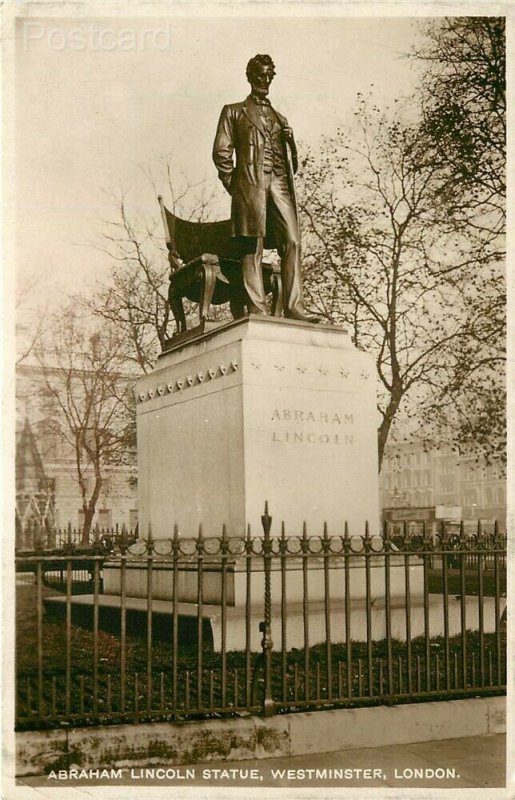 England, London, Westminster, Abraham Lincoln Statue, RPPC