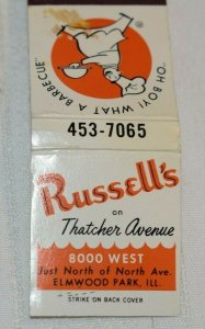 Russell's BBQ Elmwood Park Illinois 20 Strike Matchbook Cover