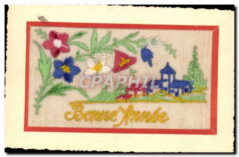 Old Postcard Fancy Embroidery Happy new year