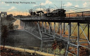 J49/ Burlington Iowa Postcard c1910 Cascade Bridge Trolley Streetcar 213