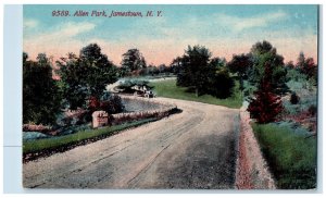 Car Approaching Scene At Allen Park Jamestown New York NY Vintage Postcard 