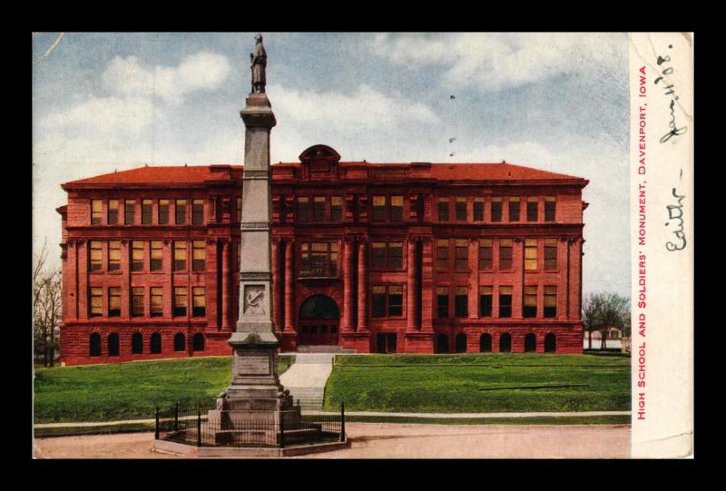 DAVENPORT IOWA HIGH SCHOOL SOLDIERS MONUMENT